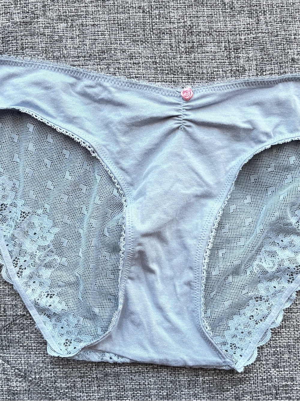 Victoria's Secret Light Blue Lace Bikini Panty with Pink Rose Accent